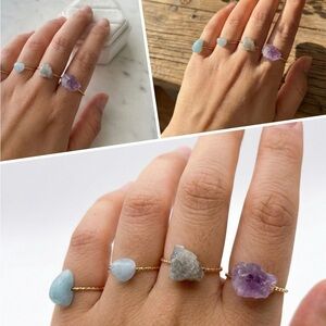 Authentic Nature Crystal Ring Set of 4, Colorful Gemstone Jewelry